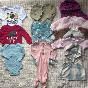 Baby Girl 0-3 Months 11 Piece Lot Mixed EUC GUC some New Carters Disney & Others